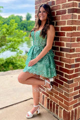 Misshow Sparkly Green Sequins Corset Short Homecoming Dress/Mini Dress With Ruffles