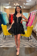 Misshow Sparkly Green Sequins Corset Short Homecoming Dress/Mini Dress With Ruffles