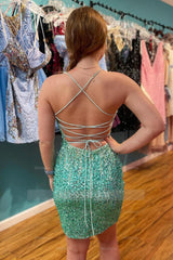Misshow Sparkly Green Sequins Lace-Up Back Tight Homecoming Dress/Mini Dress