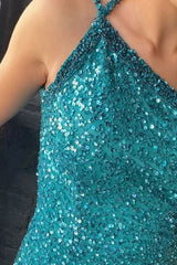 Misshow Sparkly Green Spaghetti Straps Backless Tight Short Homecoming Dress/Mini Dress