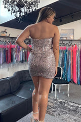 Misshow Sparkly Grey Pink Sequin Corset Tight Short Homecoming Dress/Mini Dress