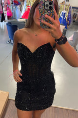 Misshow Sparkly Grey Pink Sequin Corset Tight Short Homecoming Dress/Mini Dress