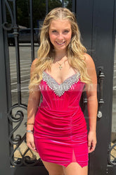 Misshow Sparkly Hot Pink Beaded Corset Tight Short Homecoming Dress/Mini Dress