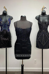 Misshow Sparkly Hot Pink Beaded Tight Short Homecoming Dress/Mini Dress