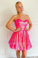 Misshow Sparkly Hot Pink Sequin Sweetheart A-Line Short Homecoming Dress/Mini Dress