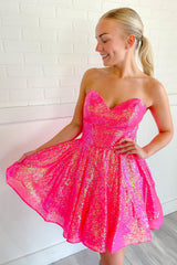 Misshow Sparkly Hot Pink Sequin Sweetheart A-Line Short Homecoming Dress/Mini Dress