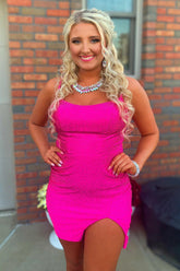 Misshow Sparkly Lace-Up Back Sequins Fuchsia Tight Short Homecoming Dress/Mini Dress
