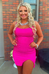 Misshow Sparkly Lace-Up Back Sequins Fuchsia Tight Short Homecoming Dress/Mini Dress