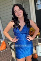 Misshow Sparkly Liaghe Beaded Tight Short Homecoming Dress/Mini Dress with Lace-Up Back