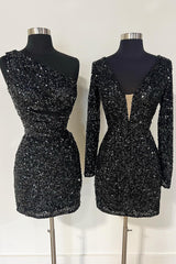 Misshow Sparkly Light Purple Sequins Tight Short Homecoming Dress/Mini Dress With Long Sleeves