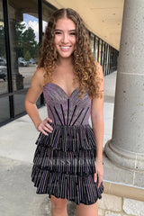 Misshow Sparkly Lilac A Line Corset Strapless Tiered Short Homecoming Dress/Mini Dress