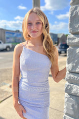 Misshow Sparkly Lilac Beaded One Shoulder Sequins Tight Homecoming Dress/Mini Dress