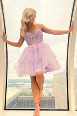 Misshow Sparkly Lilac Corset A Line Tiered Short Homecoming Dress/Mini Dress with Lace