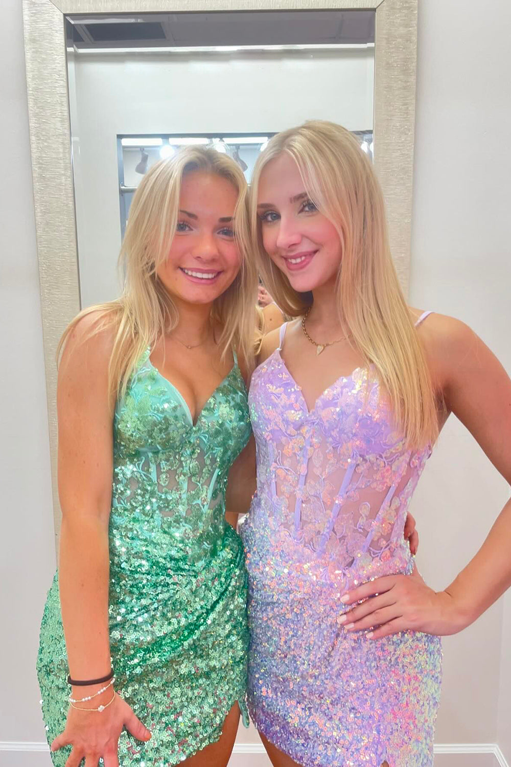 Misshow Sparkly Lilac Spaghetti Straps Corset Tight Short Homecoming Dress/Mini Dress