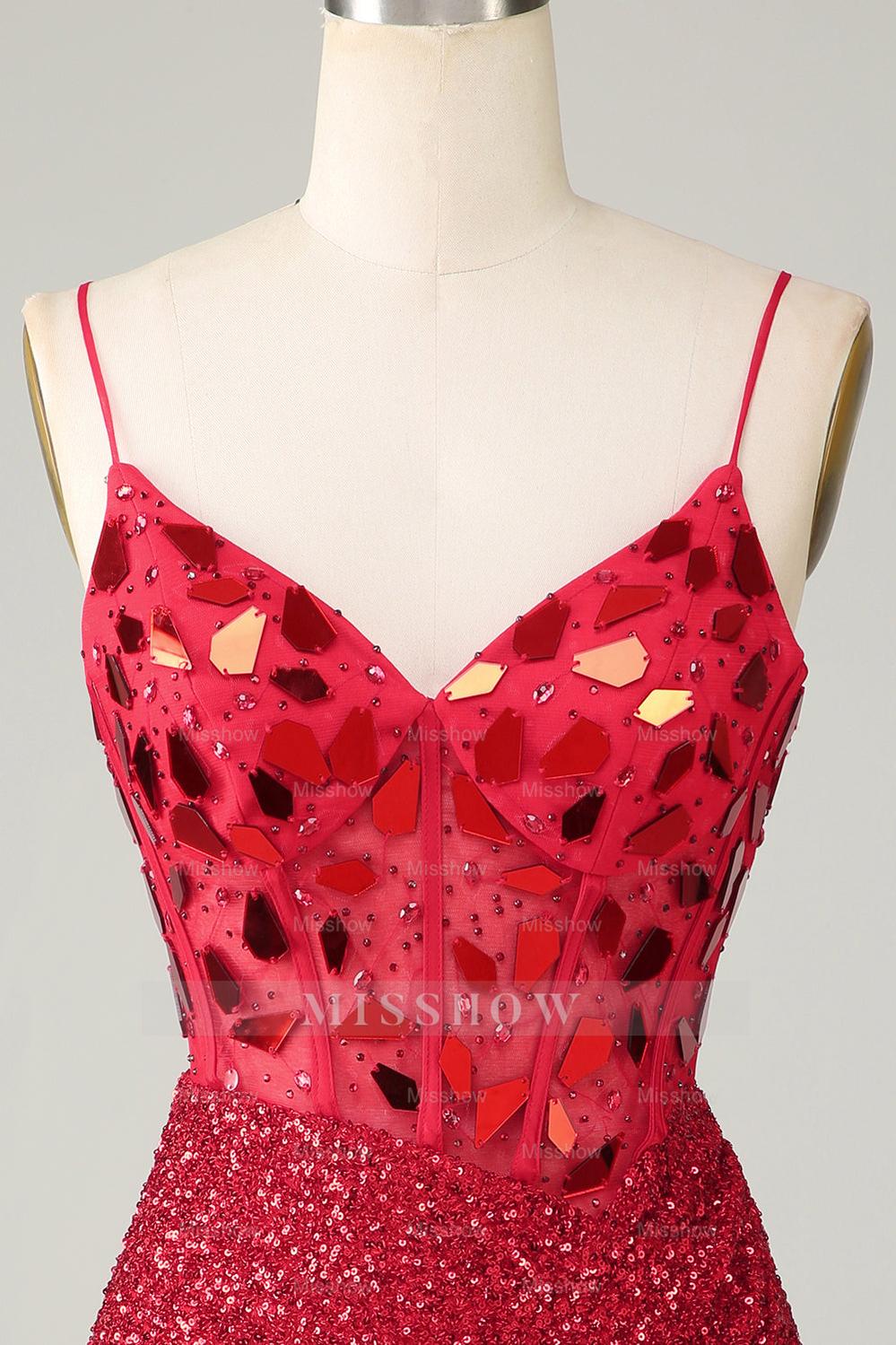 Misshow Sparkly Mirror Peacock Blue Corset Tight Short Hoco Dress