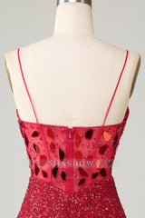 Misshow Sparkly Mirror Peacock Blue Corset Tight Short Hoco Dress