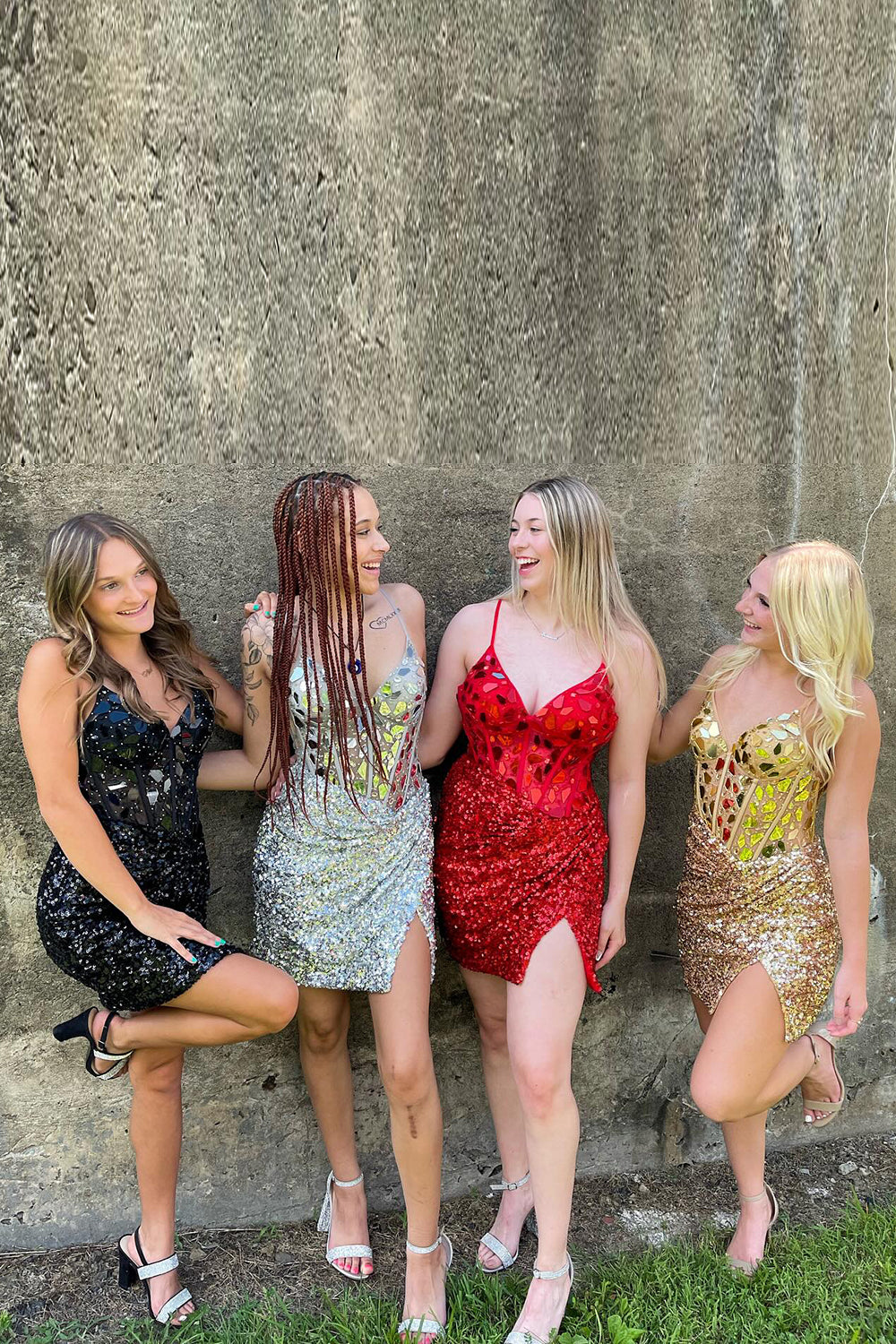 Misshow Sparkly Mirror Peacock Blue Corset Tight Short Hoco Dress