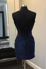 Misshow Sparkly Navy Beaded Corset Tight Short Homecoming Dress/Mini Dress