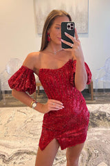 Misshow Sparkly Navy Corset Detachable Short Sleeves Tight Short Homecoming Dress/Mini Dress with Lace