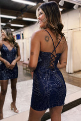 Misshow Sparkly Navy Corset Sequins Tight Short Homecoming Dress/Mini Dress