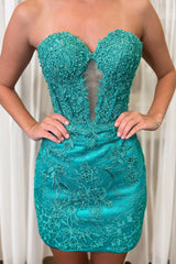 Misshow Sparkly Navy Corset Strapless Tight Short Homecoming Dress/Mini Dress with Lace