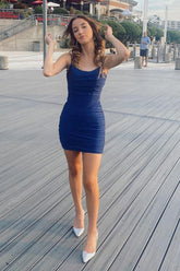 Misshow Sparkly Navy Sequined Lace-Up Back Tight Homecoming Dress/Mini Dress