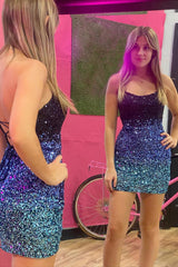 Misshow Sparkly Ombre Black Sequins Tight Short Homecoming Dress/Mini Dress