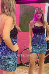 Misshow Sparkly Ombre Black Sequins Tight Short Homecoming Dress/Mini Dress