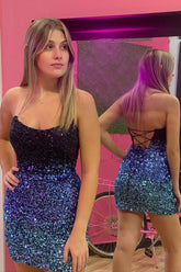 Misshow Sparkly Ombre Black Sequins Tight Short Homecoming Dress/Mini Dress
