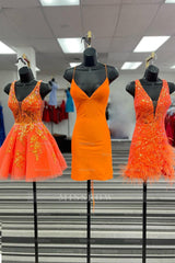 Misshow Sparkly Orange A-Line Spaghetti Straps Short Homecoming Dress/Mini Dress with Sequins