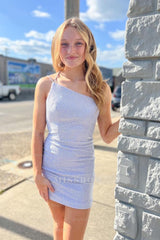 Misshow Sparkly Orange Beaded One Shoulder Sequins Tight Homecoming Dress/Mini Dress