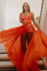 Misshow Sparkly Orange Chiffon Sequins Spaghetti Straps Short Homecoming Dress/Mini Dress