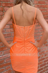 Misshow Sparkly Orange Corset Tight Short Homecoming Dress/Mini Dress With Beadings