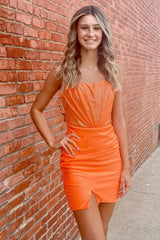 Misshow Sparkly Orange Corset Tight Short Homecoming Dress/Mini Dress With Beadings