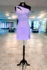 Misshow Sparkly Orange One Shoulder Sequins Tight Short Homecoming Dress/Mini Dress