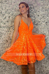 Misshow Sparkly Orange Sequined A Line Short Homecoming Dress/Mini Dress