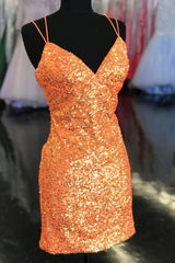 Misshow Sparkly Orange Sequined Tight Short Homecoming Dress/Mini Dress