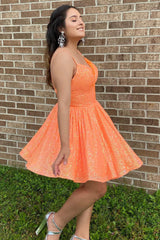 Misshow Sparkly Orange Sequins A-Line Short Homecoming Dress/Mini Dress with Pockets