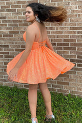 Misshow Sparkly Orange Sequins A-Line Short Homecoming Dress/Mini Dress with Pockets