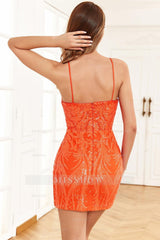 Misshow Sparkly Orange Sequins Tight Homecoming Dress/Mini Dress