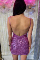 Misshow Sparkly Orchid Sequins Corset Tight Short Homecoming Dress/Mini Dress