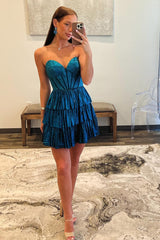 Misshow Sparkly Peacock Blue Sweetheart Ruffled Short Homecoming Dress/Mini Dress