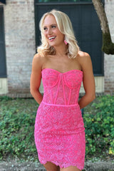 Misshow Sparkly Pink Corset Lace Tight Short Homecoming Dress/Mini Dress