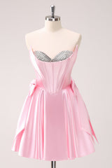 Misshow Sparkly Pink Corset Sweetheart A Line Short Homecoming Dress/Mini Dress