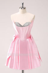 Misshow Sparkly Pink Corset Sweetheart A Line Short Homecoming Dress/Mini Dress