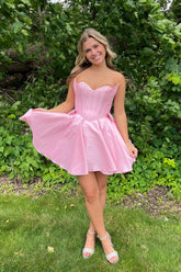 Misshow Sparkly Pink Corset Sweetheart A Line Short Homecoming Dress/Mini Dress