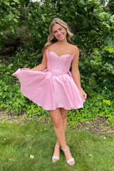 Misshow Sparkly Pink Corset Sweetheart A Line Short Homecoming Dress/Mini Dress
