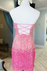 Misshow Sparkly Pink Ombre Sequin Tight Short Homecoming Dress/Mini Dress