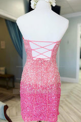 Misshow Sparkly Pink Ombre Sequin Tight Short Homecoming Dress/Mini Dress