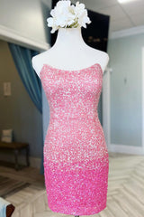 Misshow Sparkly Pink Ombre Sequin Tight Short Homecoming Dress/Mini Dress